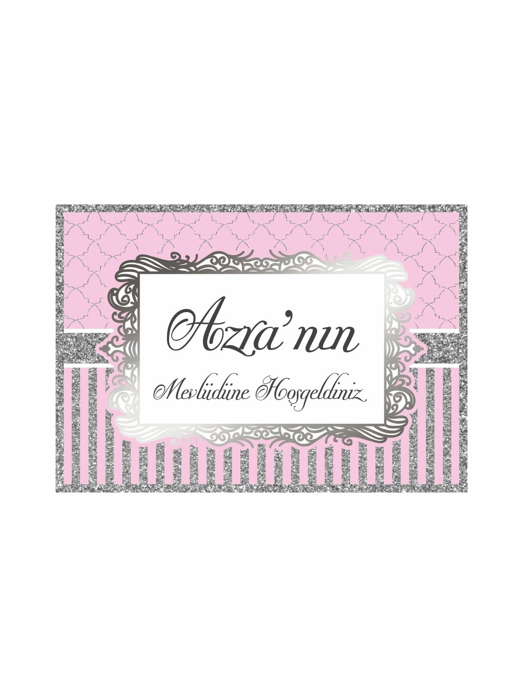 Pembe Gümüş Sim Renk Vintage Çerçeve Konsept Bebek Mevlüt Afişi