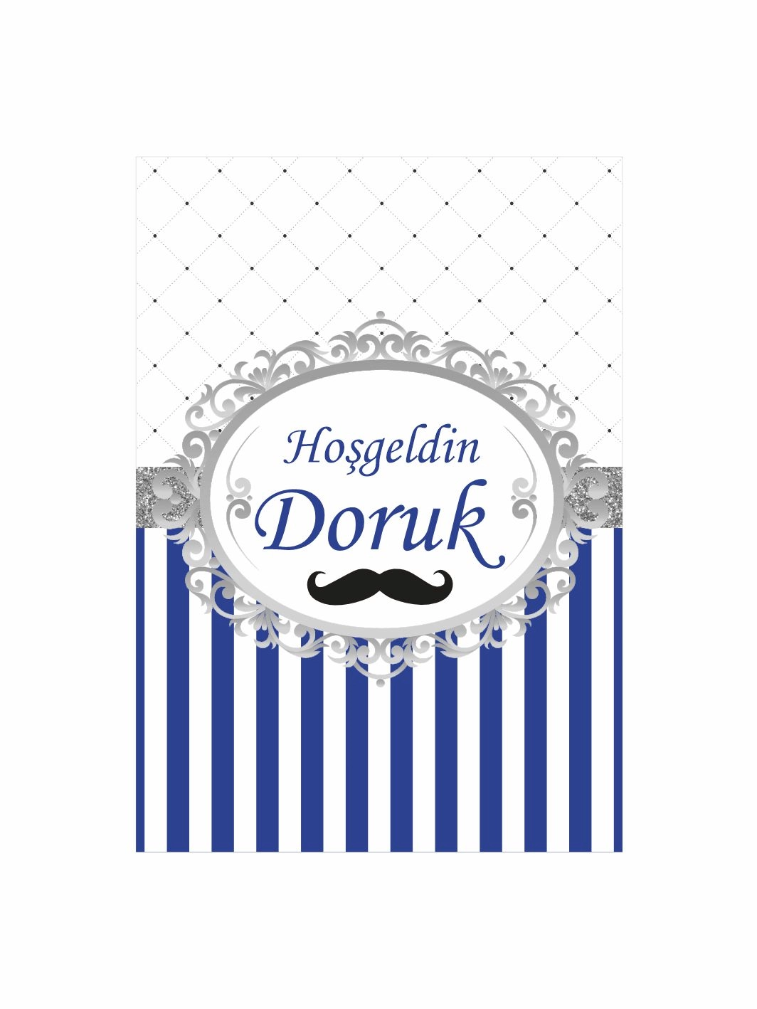Bebek Mevlüt Panosu Bıyık Temalı Lacivert Çizgili Erkek Bebek Konsept Karşılama Panosu