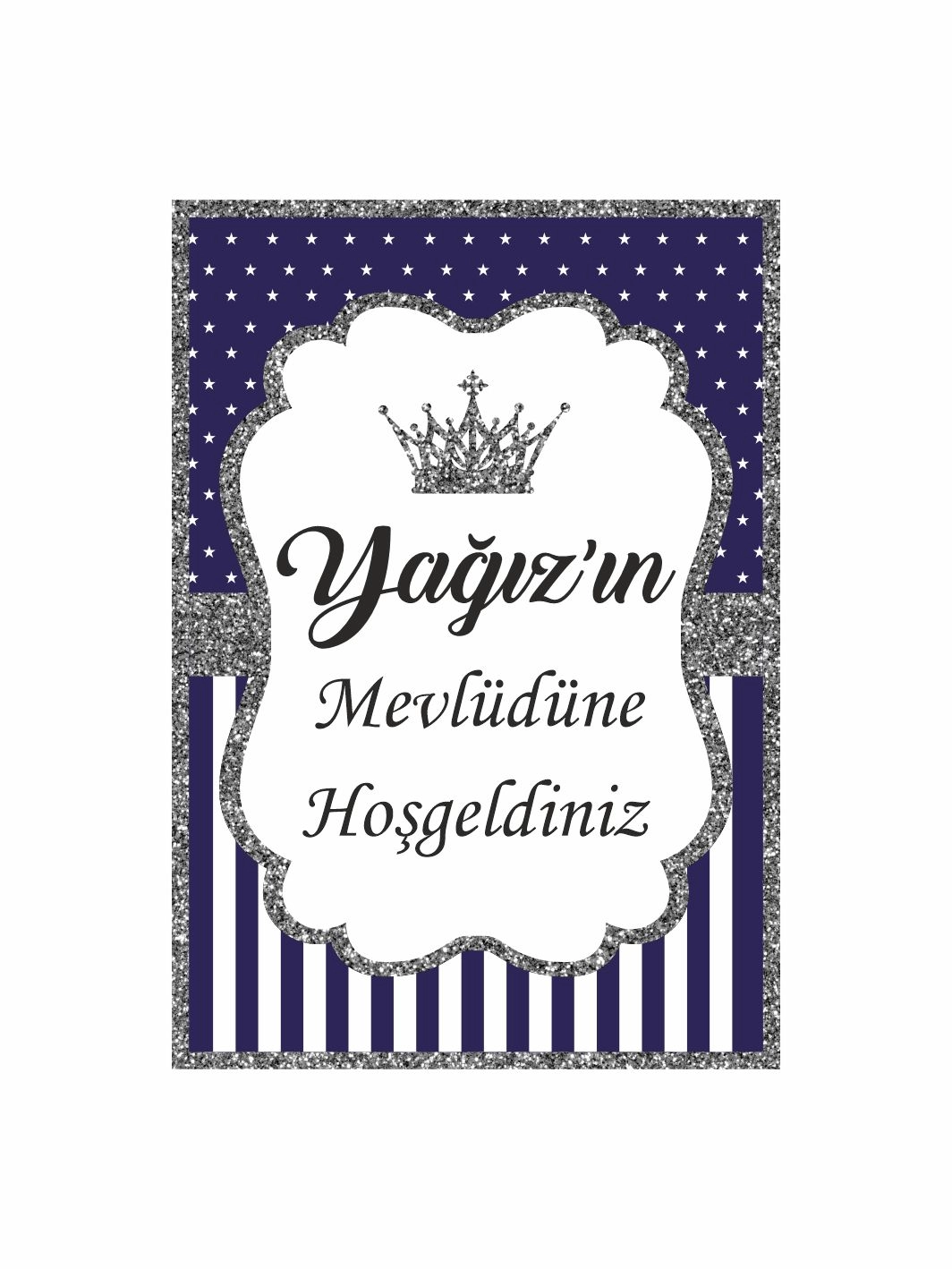 Bebek Mevlüt Panosu Lacivert Yıldızlı Gümüş Simli Prens Konsept Ayaklı Karşılama Pano