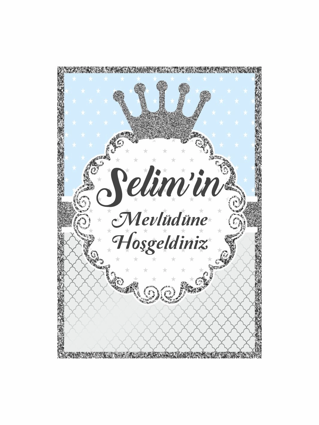Bebek Mevlüt Panosu Mavi Gümüş Tahtlı Temalı Ayaklı Karşılama Pano