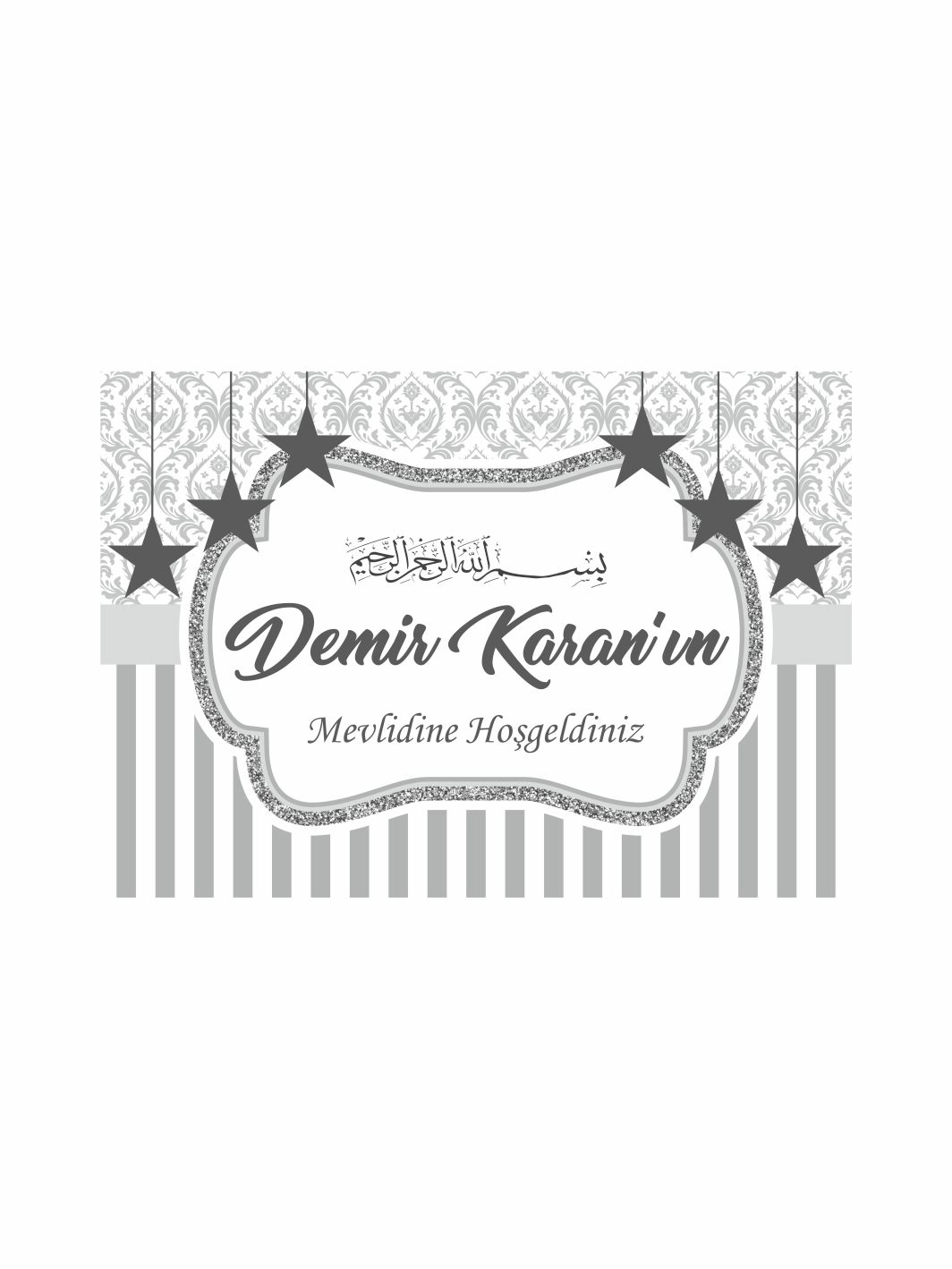 Beyaz Gri Zemin Yıldız Konsept Bebek Mevlüt Afişi