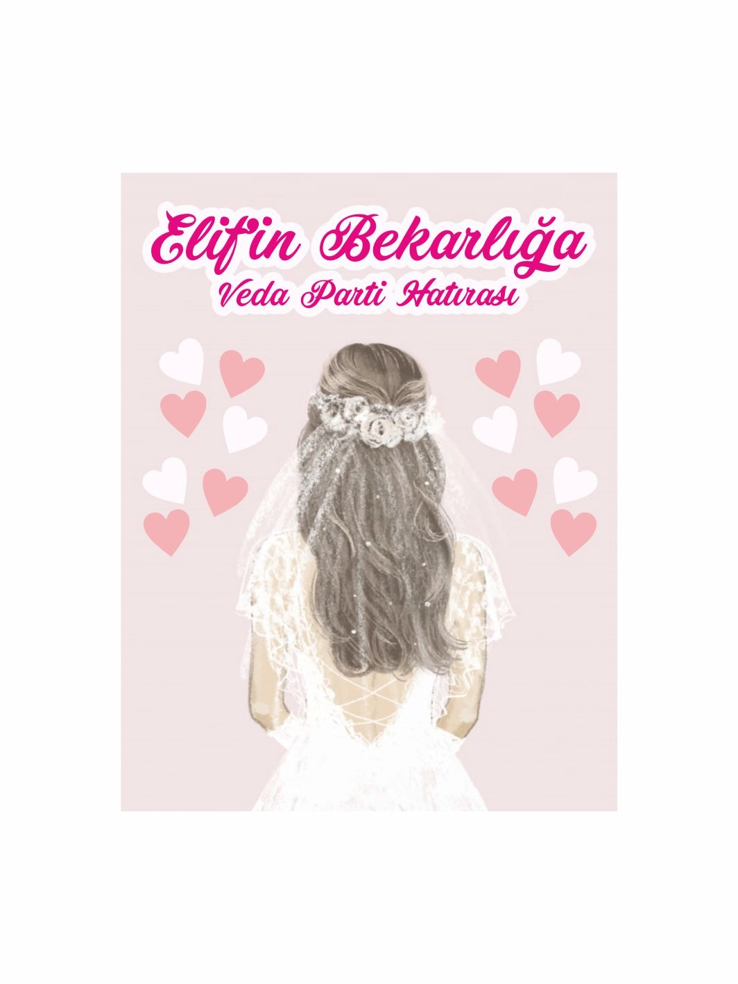 Bekarlığa Veda Partisi Afişi Kalp Desenli Romantik Gelin Tema