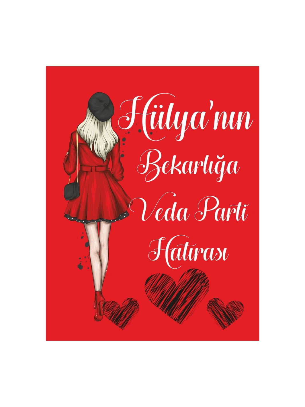 Bekarlığa Veda Partisi Afişi Kırmızı Zemin Romantik Kalp Konsept