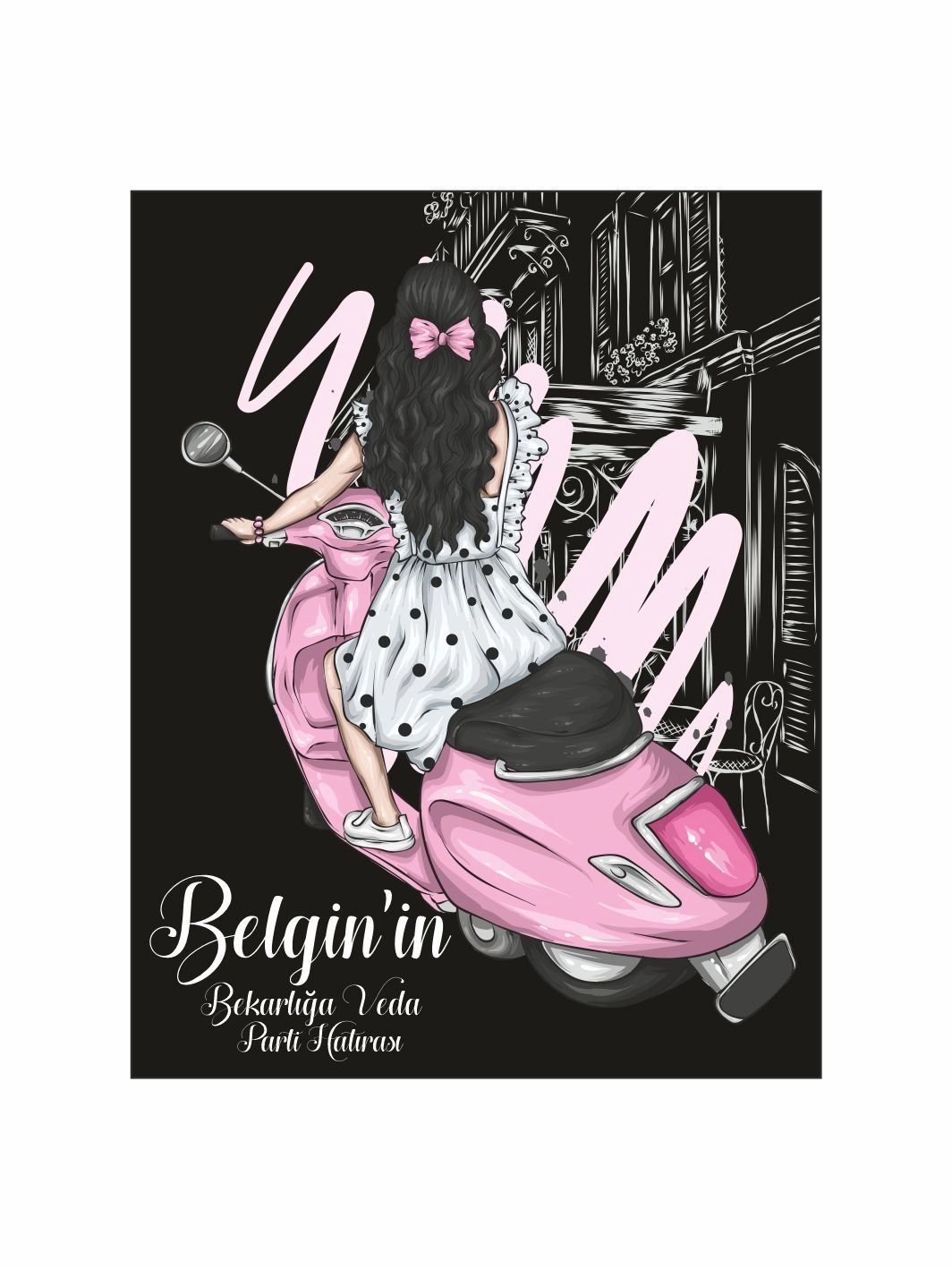 Bekarlığa Veda Partisi Afişi Modern Girl Party Siyah Zemin