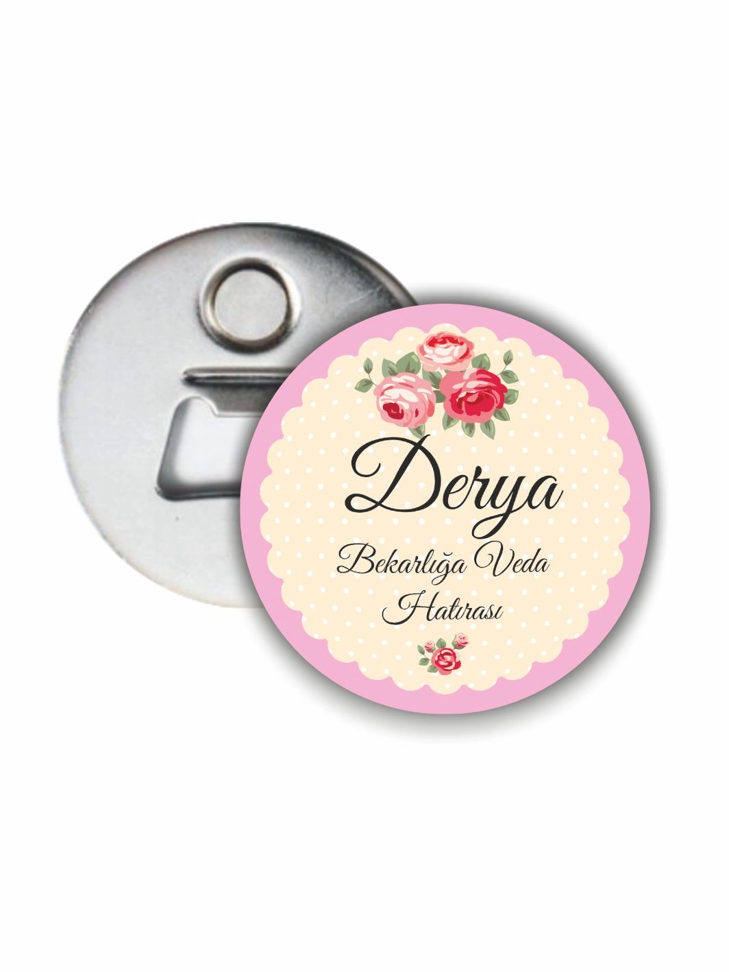Bekarlığa Veda Partisi Çiçek Desenli Vintage Pembe 58 mm Açacak Magnet Hatırası