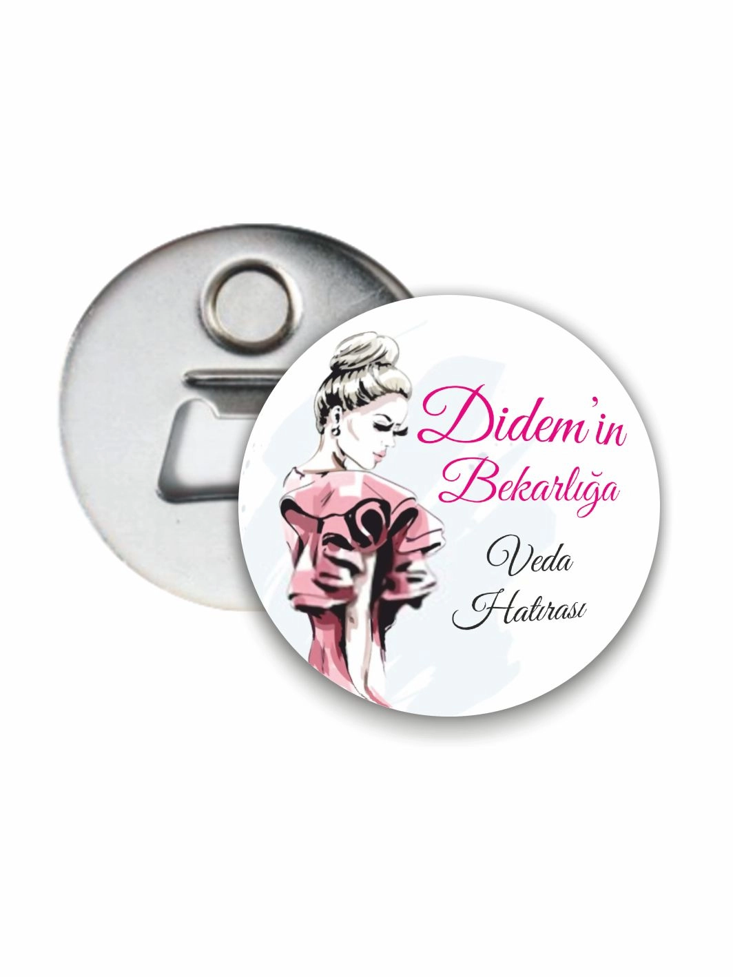 Bekarlığa Veda Partisi Fashion Gelin İllüstrasyonlu Beyaz Zemin 58 mm Açacak Magnet Hatırası