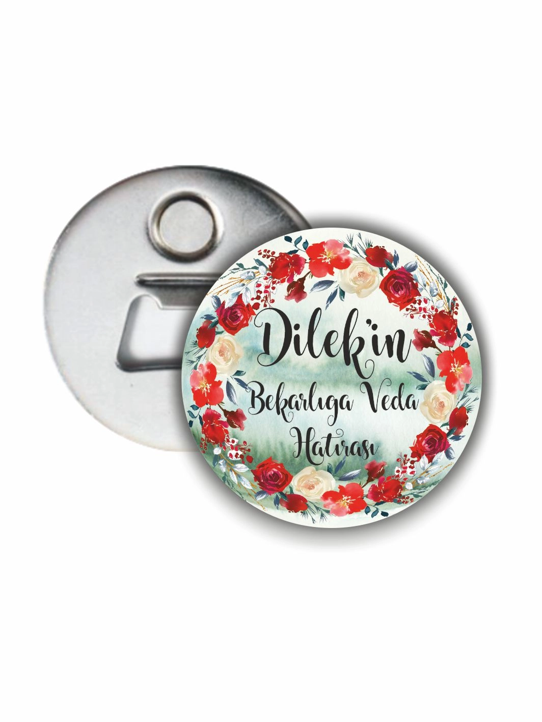 Bekarlığa Veda Partisi Sulu Boya Çiçek Çelenk Temalı 58 mm Açacak Magnet Hatırası