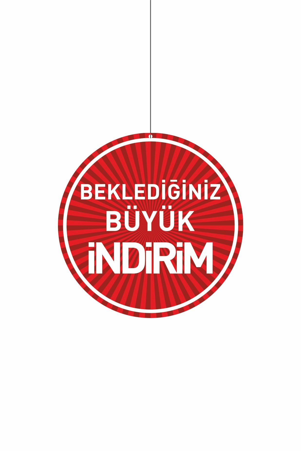 Beklediğiniz Büyük İndirim Mağaza Dönkartı 30x30 cm – Askılı Tavan Kampanya Kartı