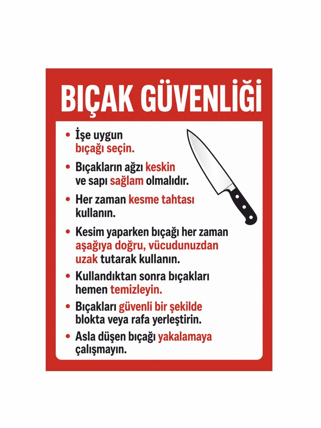 Bıçak Güvenliği Uyarı Levhası 50x35cm Foreks Üzeri Folyo Baskı