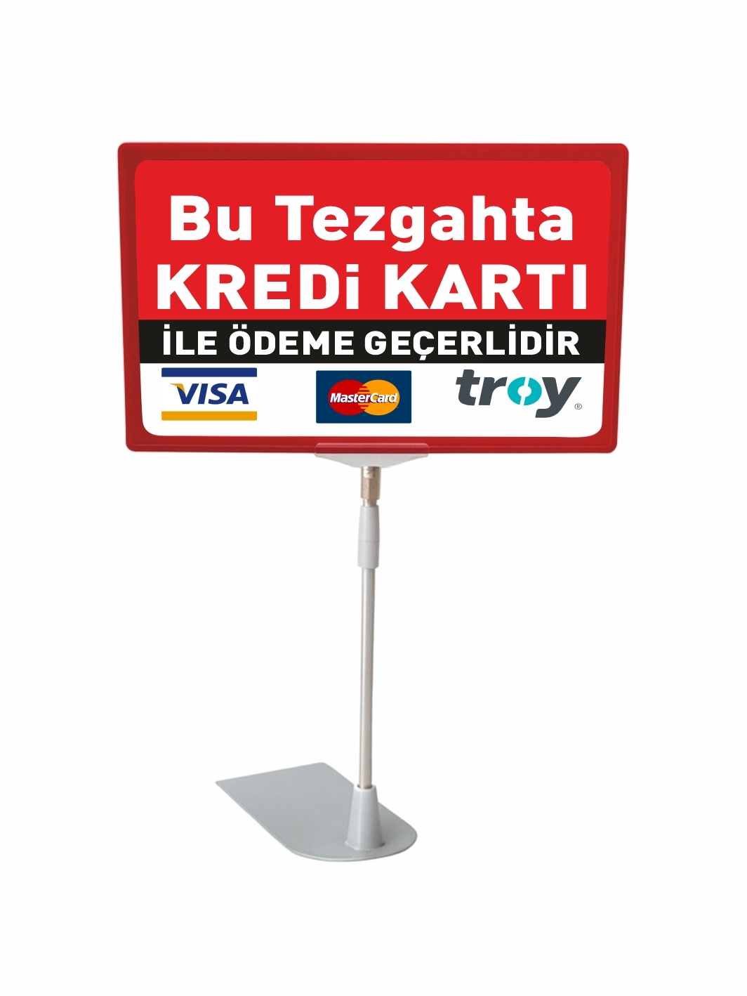Bu Tezgahta Kredi Kartı Geçerlidir Ördek Ayaklı PVC Etiket Standı