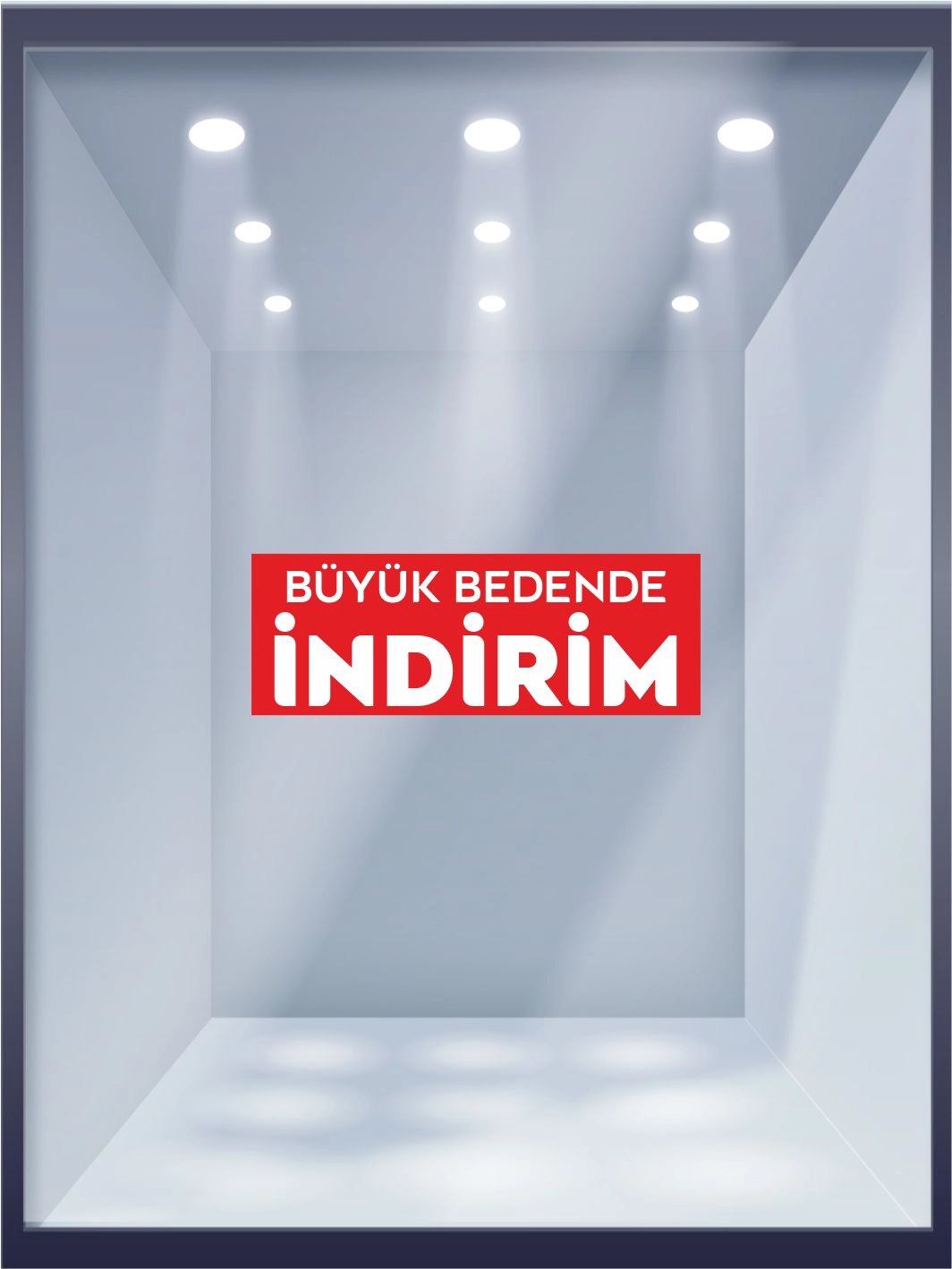 Büyük Bedende İndirim Folyo Baskısı Hazır Mağaza Dükkan Vitrin Görseli