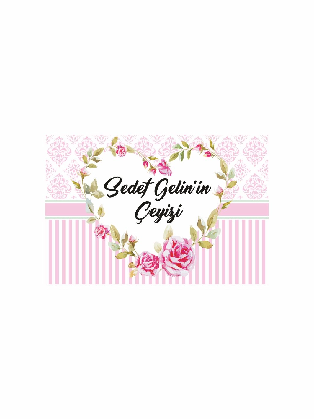 Çeyiz Kolisi Etiketi Pembe Damask Desenli Gül Çiçekli Gelin Konsepti – A4