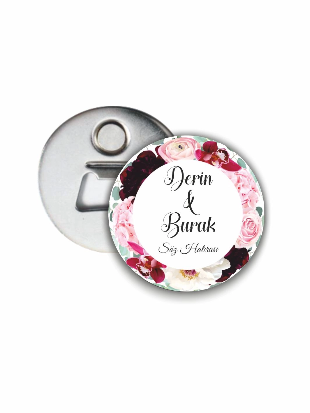 Çiçek Çerçeve Konsept Söz Nişan Kına Nikah Düğün Hatırası 58mm Açacak Magnet