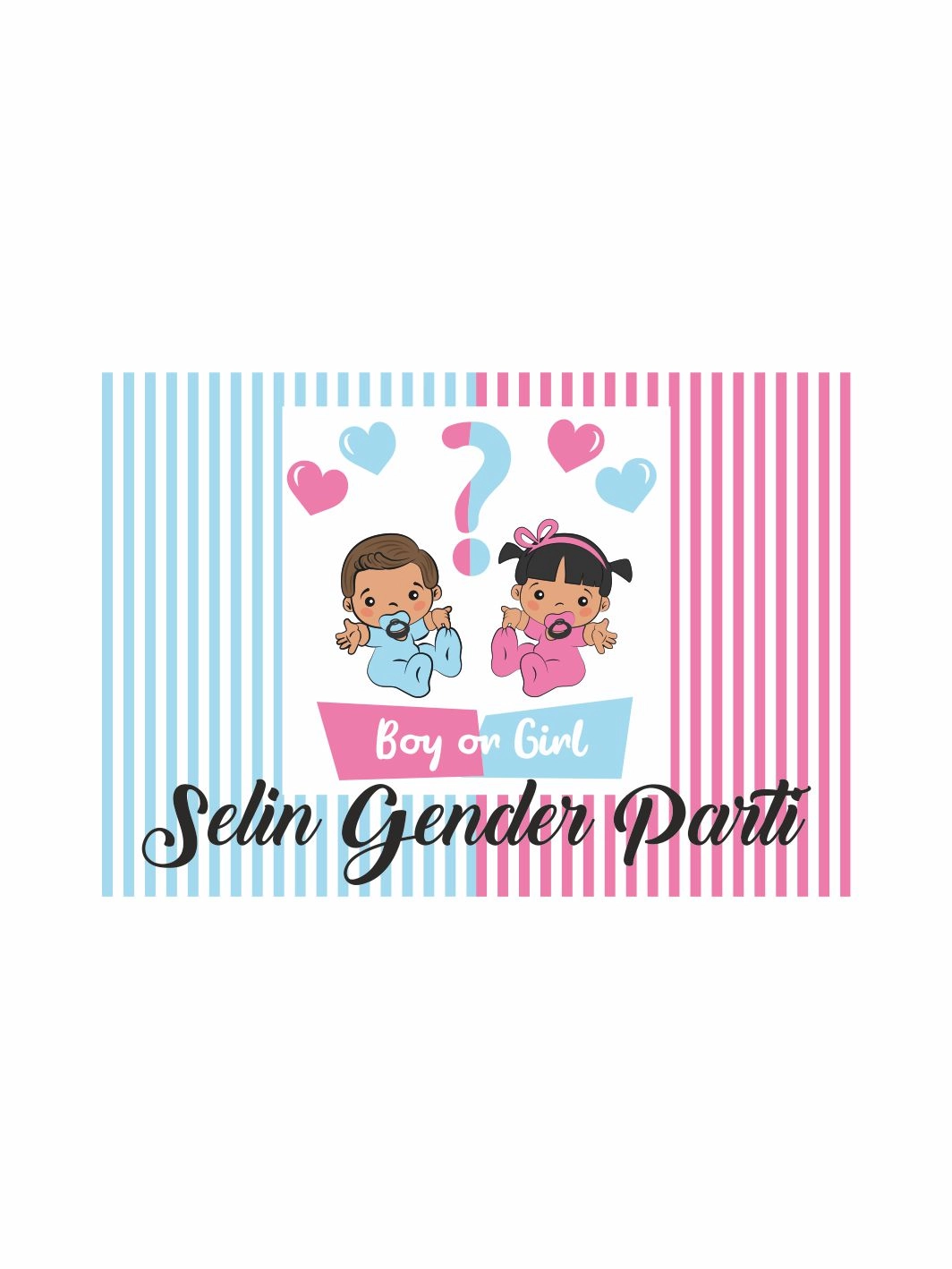 Cinsiyet Partisi Afişi Boy Or Girl Çizgili Zemin Bebek Figürlü