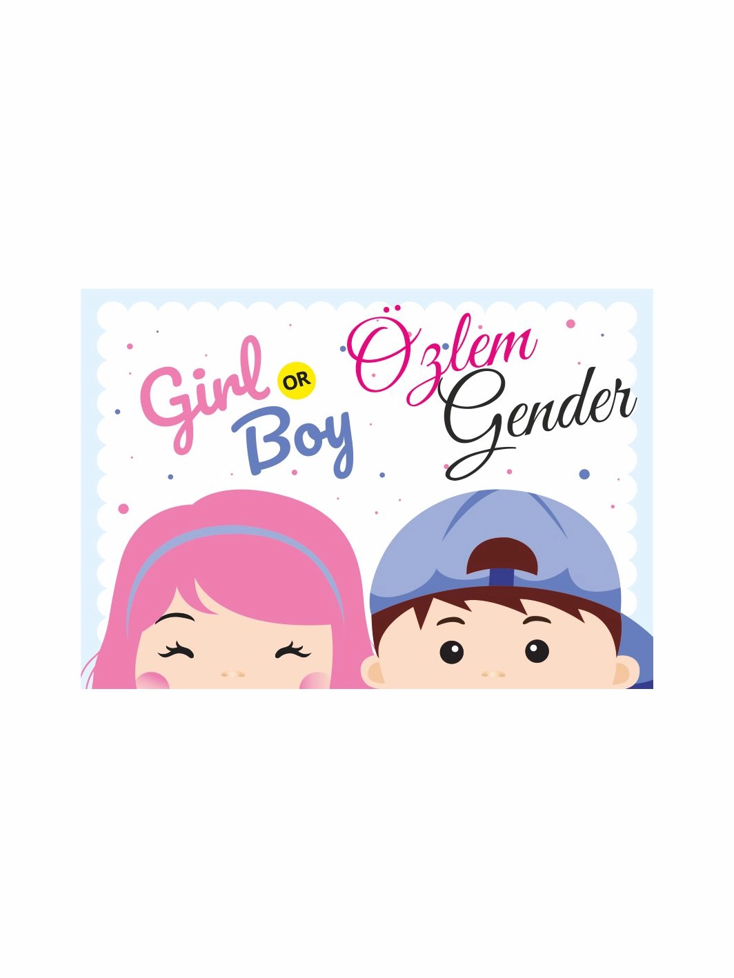 Cinsiyet Partisi Afişi Girl Or Boy Çizgi Bebek Yüzlü