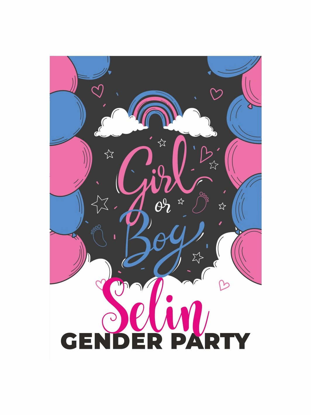 Cinsiyet Partisi Afişi Girl Or Boy El Çizimi Balon Çerçeveli