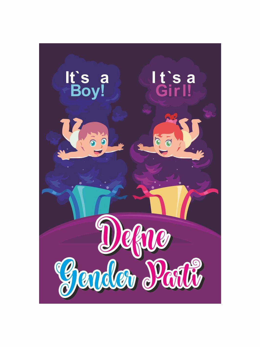 Cinsiyet Partisi Afişi Its a Boy Its a Girl Çizgi Karakterli
