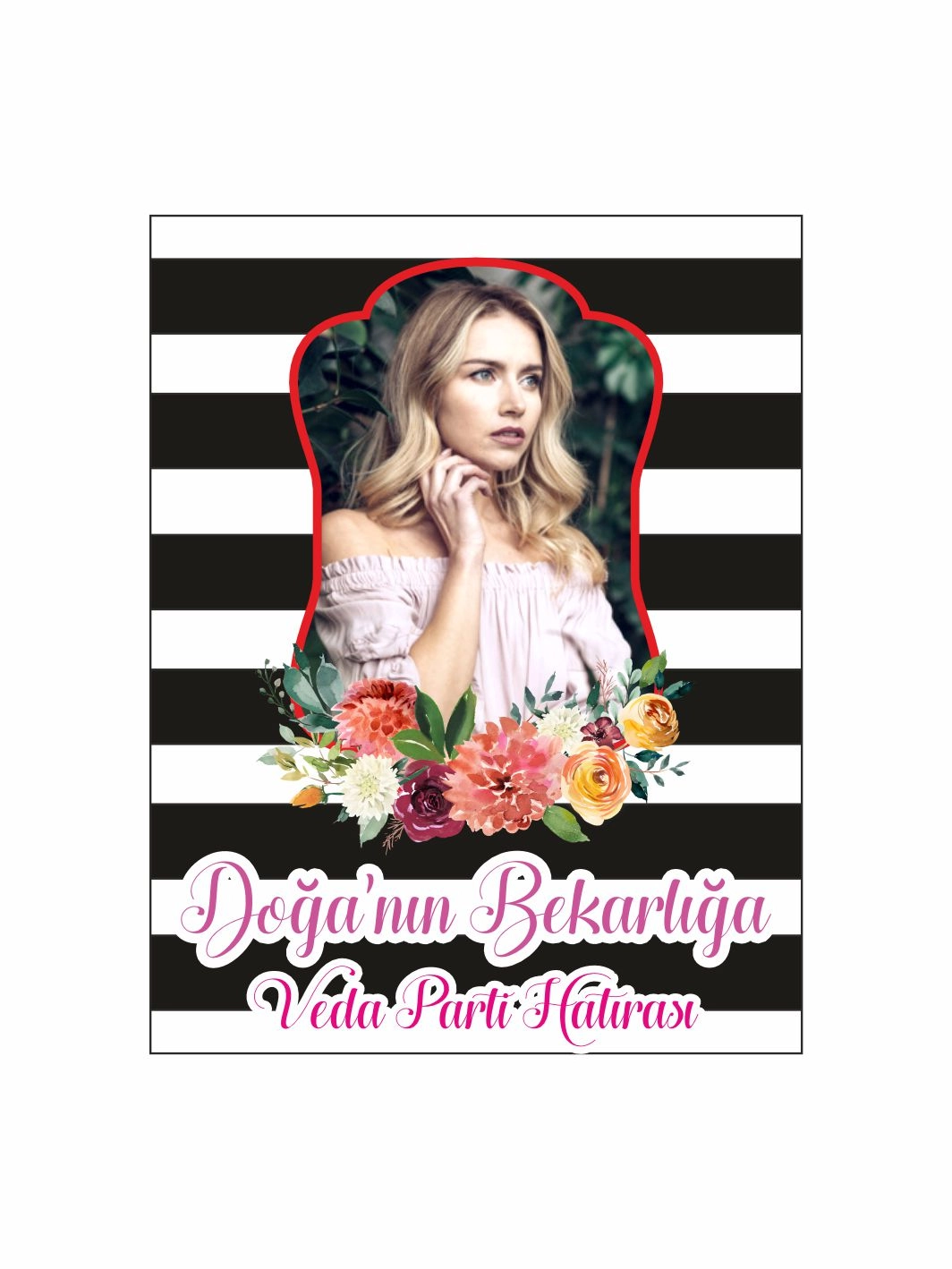 Çizgili Bekarlığa Veda Partisi Afişi Floral Bride Konsept