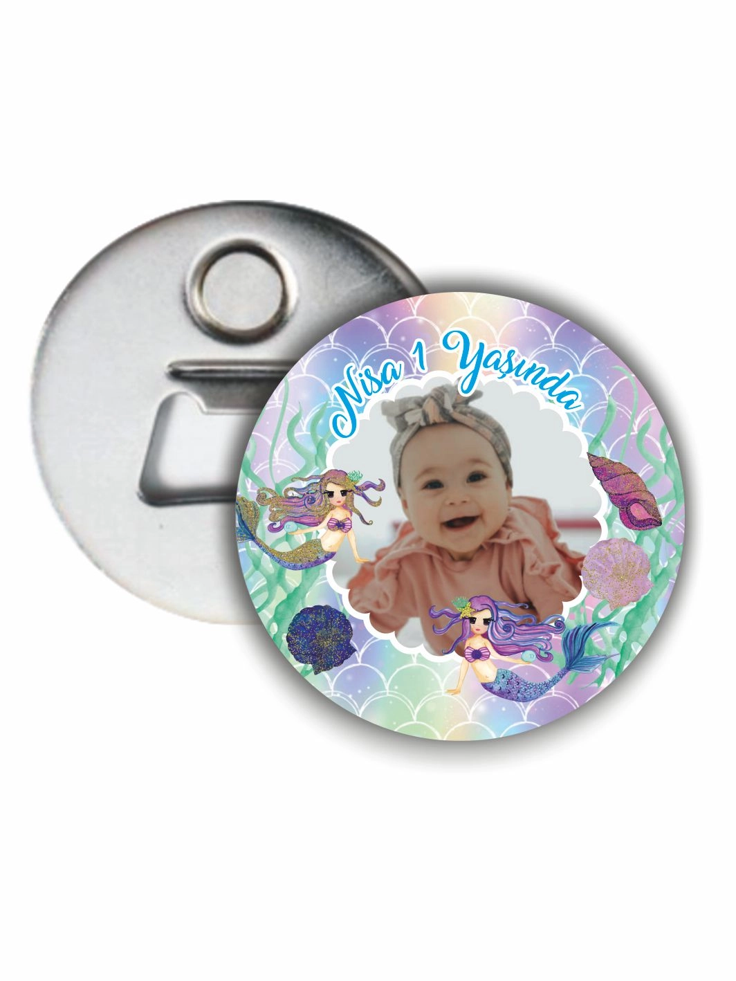 Deniz Kızı Doğum Günü Açacak Magnet 58mm Metal Buton Açacak Magnet