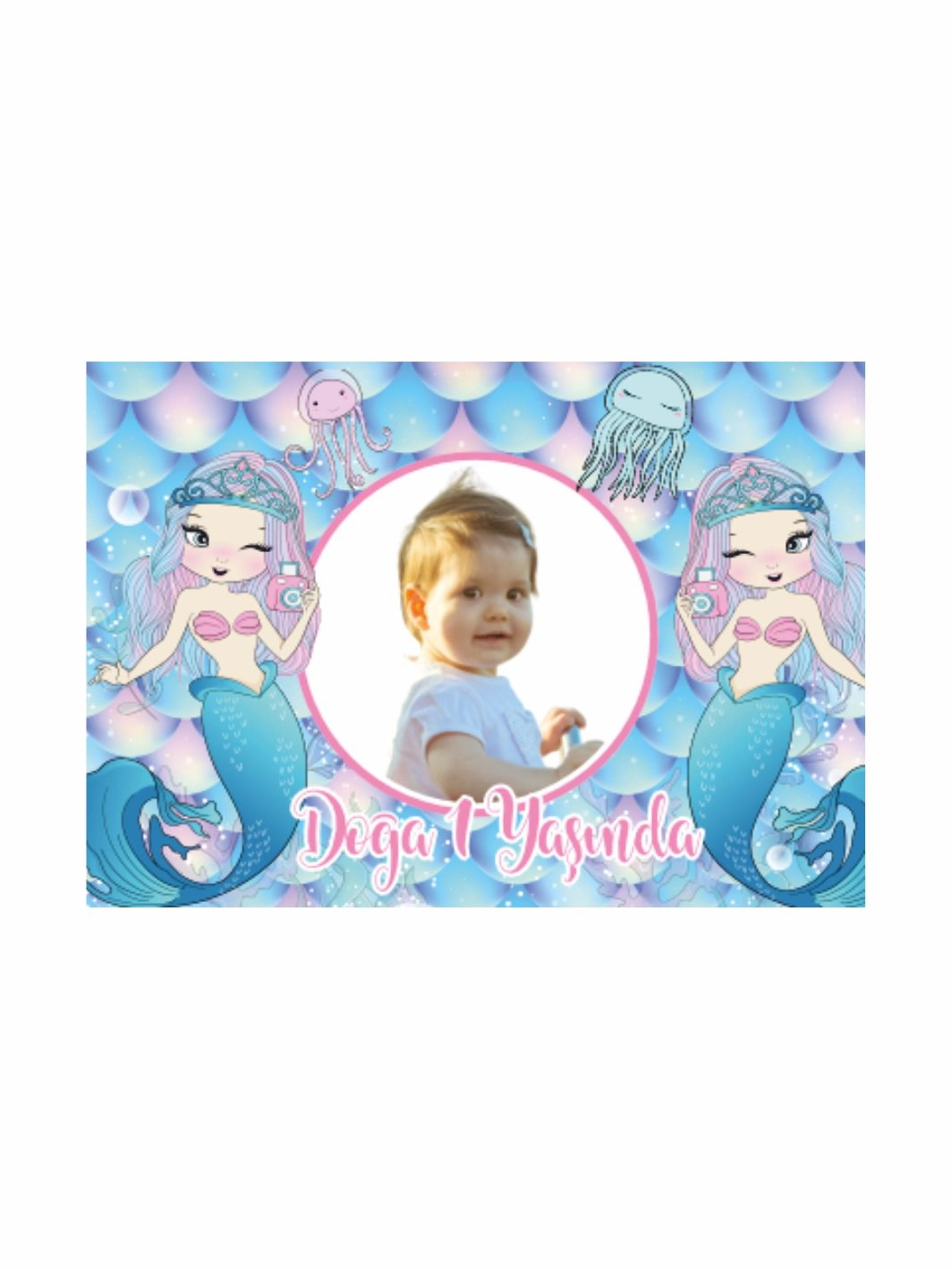 Deniz Kızı Temalı Fotoğraflı 1 Yaş Kız Bebek Doğum Günü Afişi