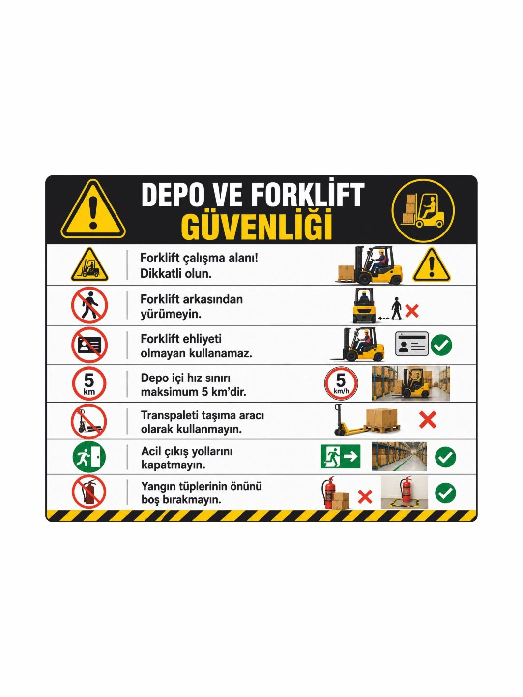 Depo ve Forklift Güvenliği Uyarı Levhası 50x40cm