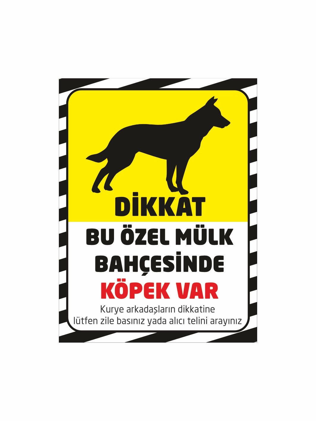Dikkat Bu Özel Mülk Bahçesinde Köpek Var Uyarı Levhası Sarı Zemin