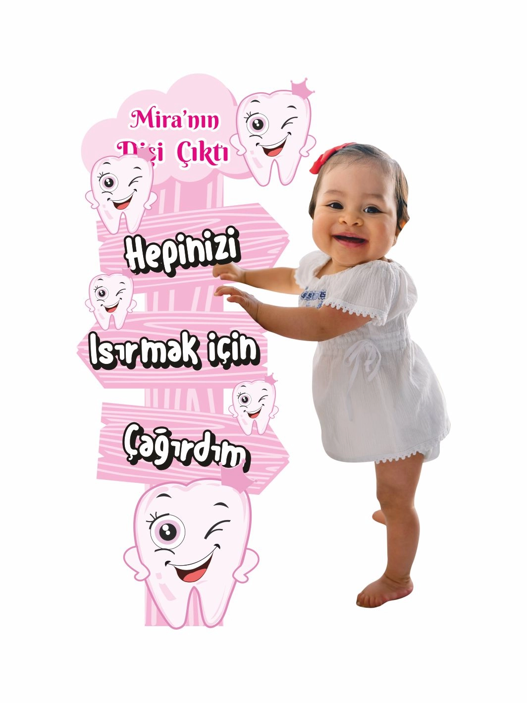 Diş Çıktı Yön Levhalı Pembe Konsept Fotoğraflı Diş Buğdayı Ayaklı Karşılama Panosu