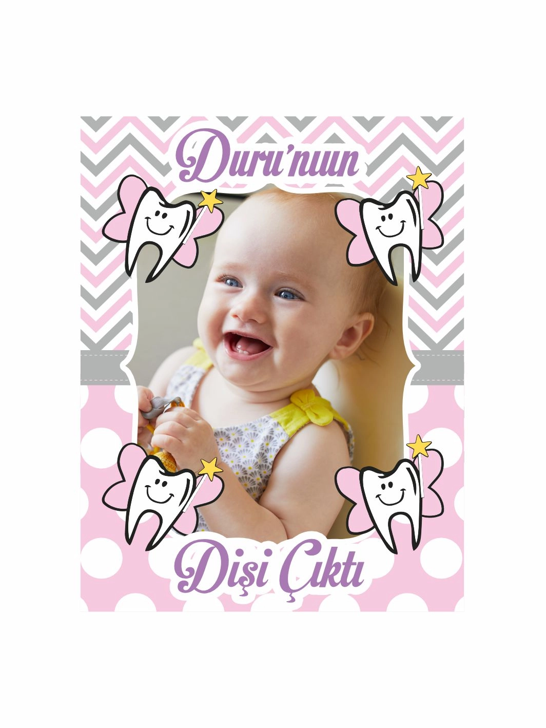 Diş Magneti Pembe Gri Renk Sevimli Dişler Konsept