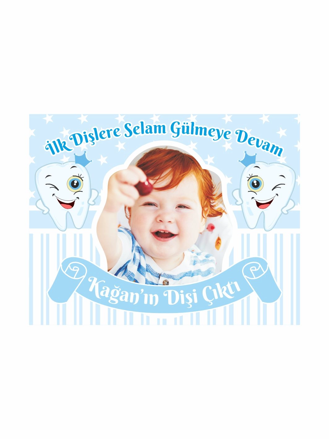Diş Partisi Hediye Dağıtmalık Magnet Mavi Zemin Neşeli Dişler Temalı