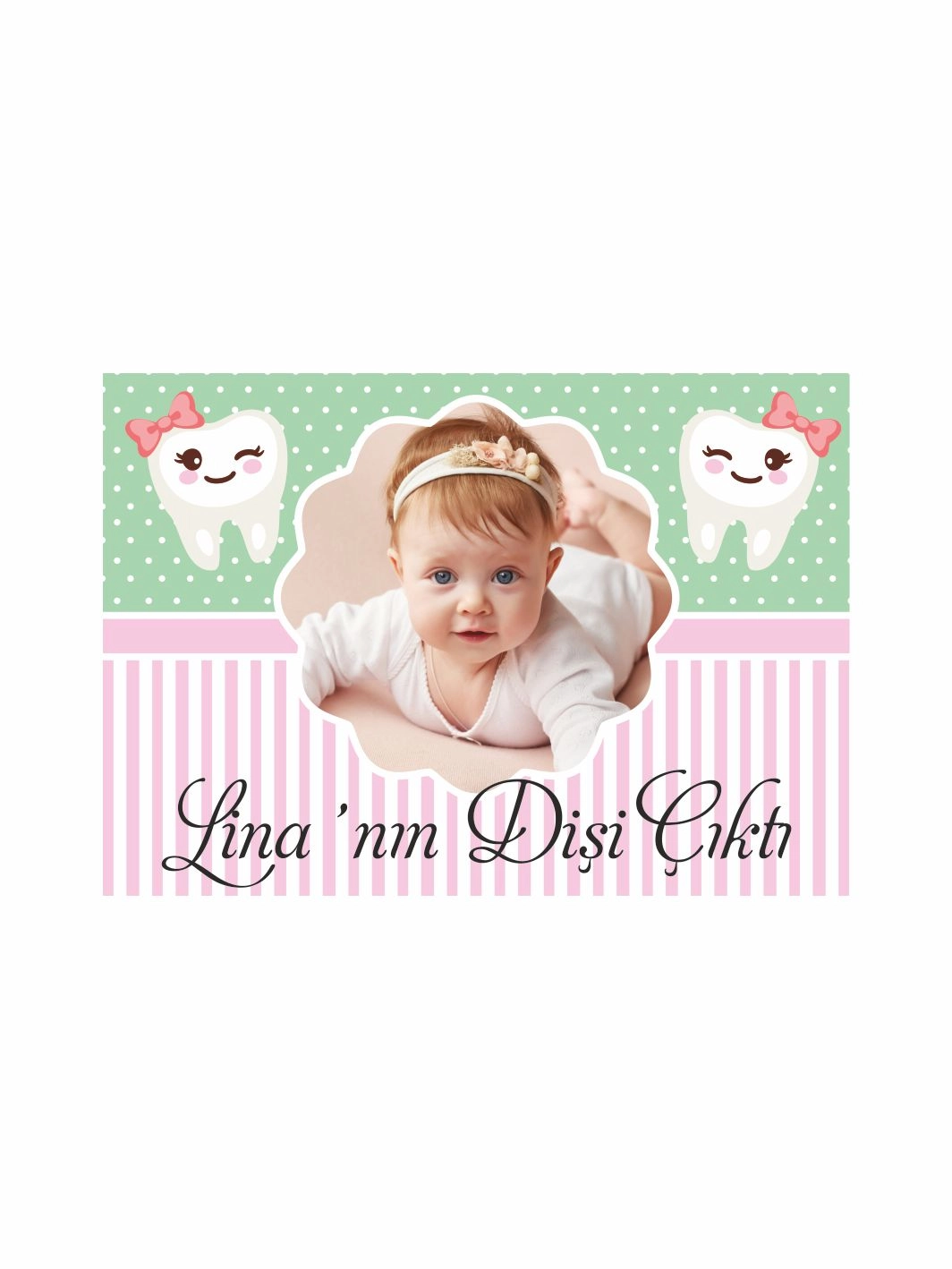 Dişi Çıktı Kız Bebek Resimli Parti Afişi Pembe Mint Renk Tema