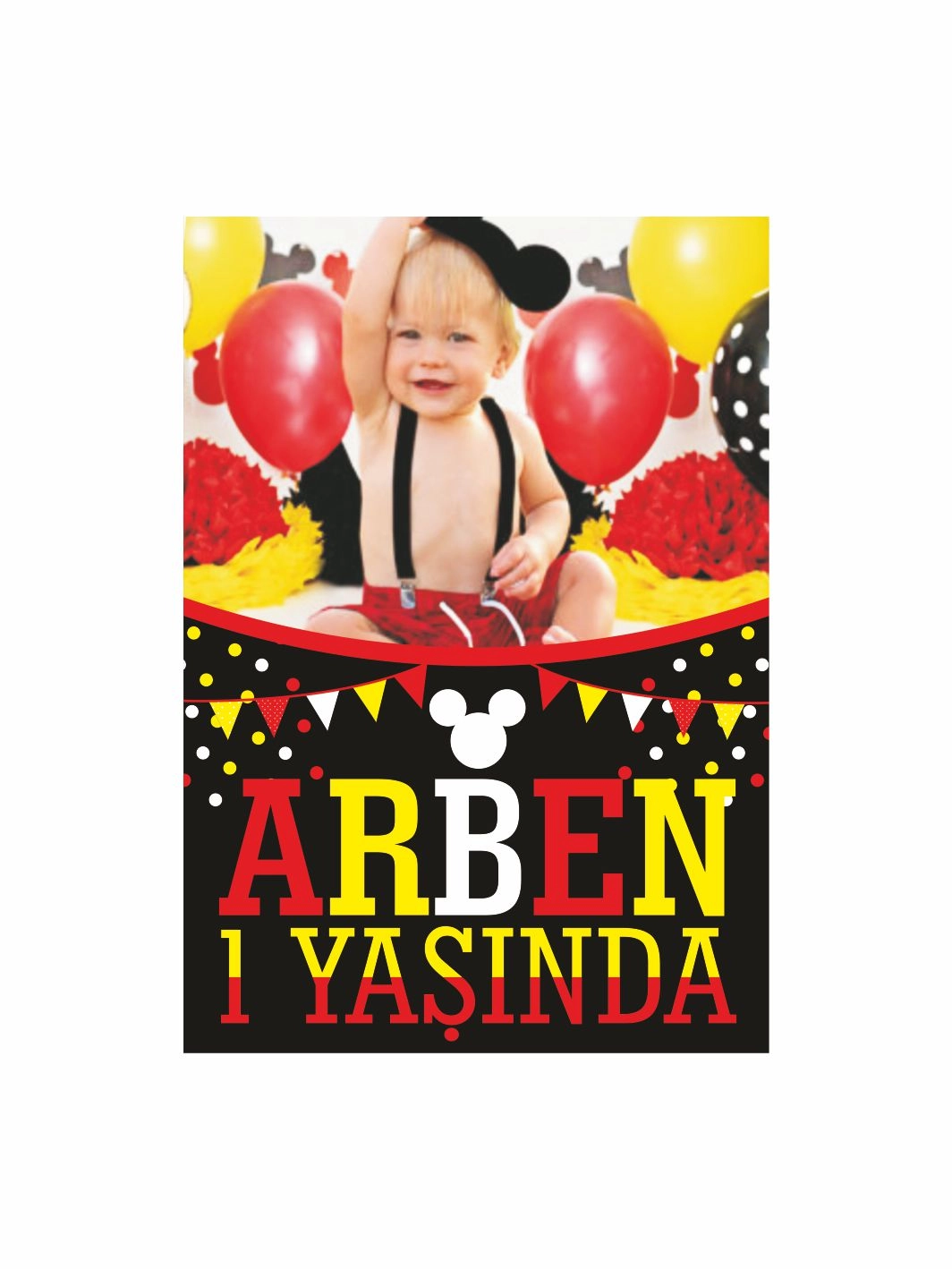 Doğum Günü Parti Afişi Sarı Kırmızı Renk Puantiye Konsept