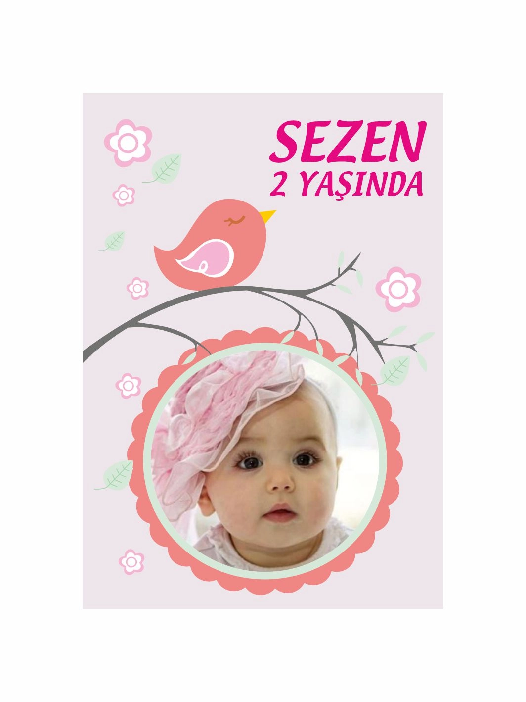 Doğum Günü Resimli Ayaklı Karşılama Panosu Kuş Çerçeve Tema