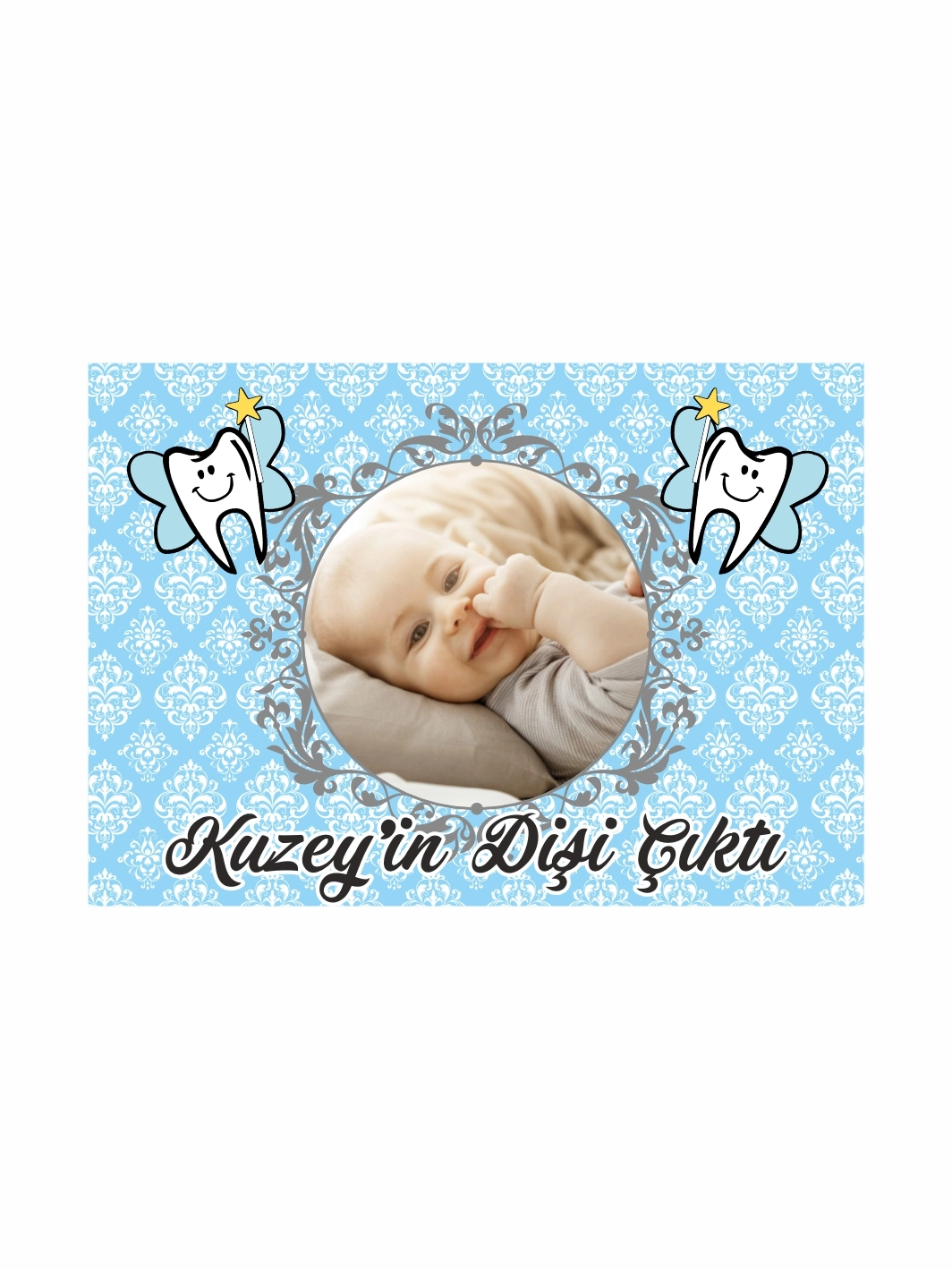 Erkek Bebek Diş Parti Afiş Mavi Zemin Neşeli Dişler Konsept 