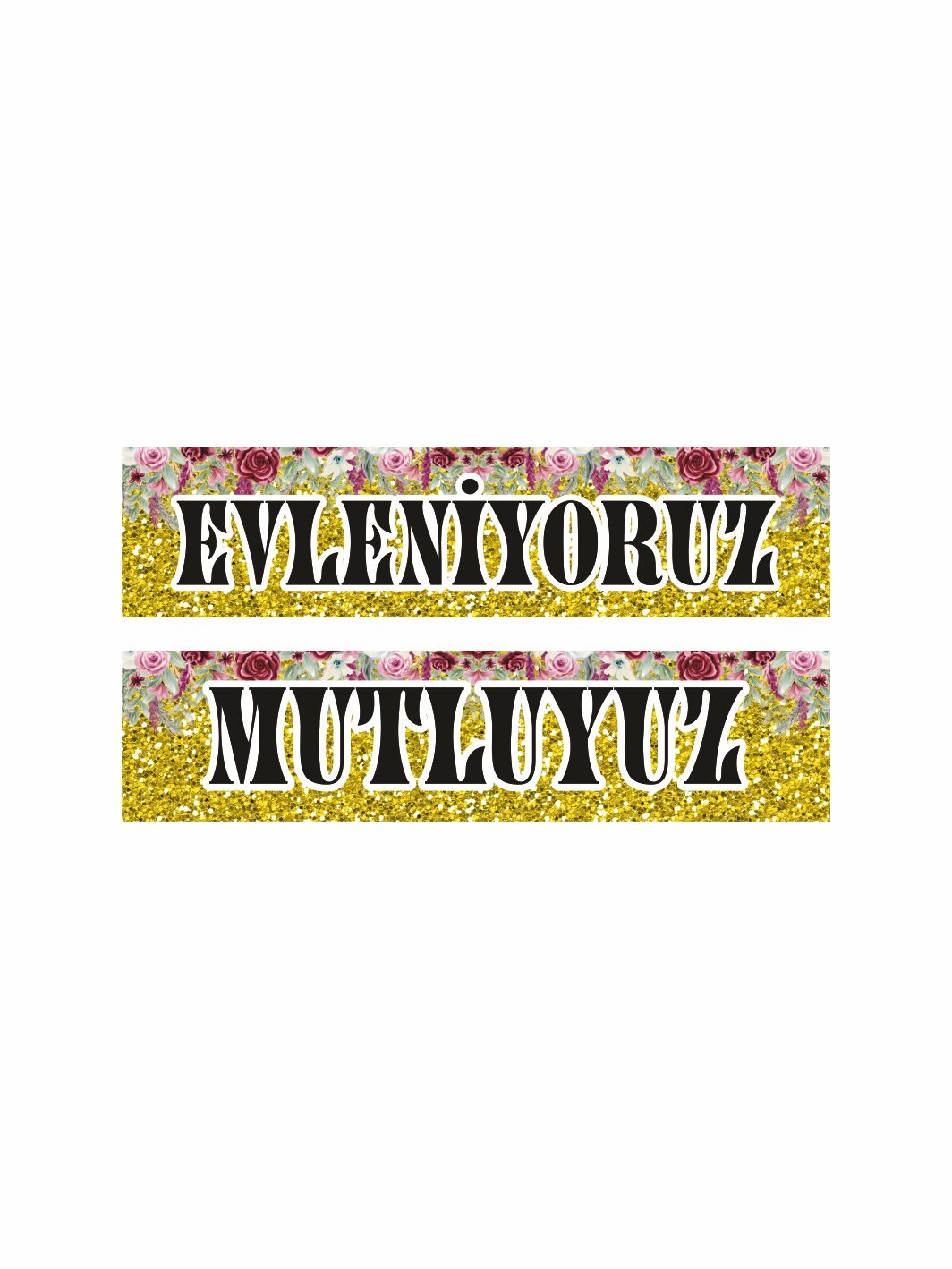 Evleniyoruz Mutluyuz Gelin Arabası Plaka Folyo  Gold Sim Zemin Tema