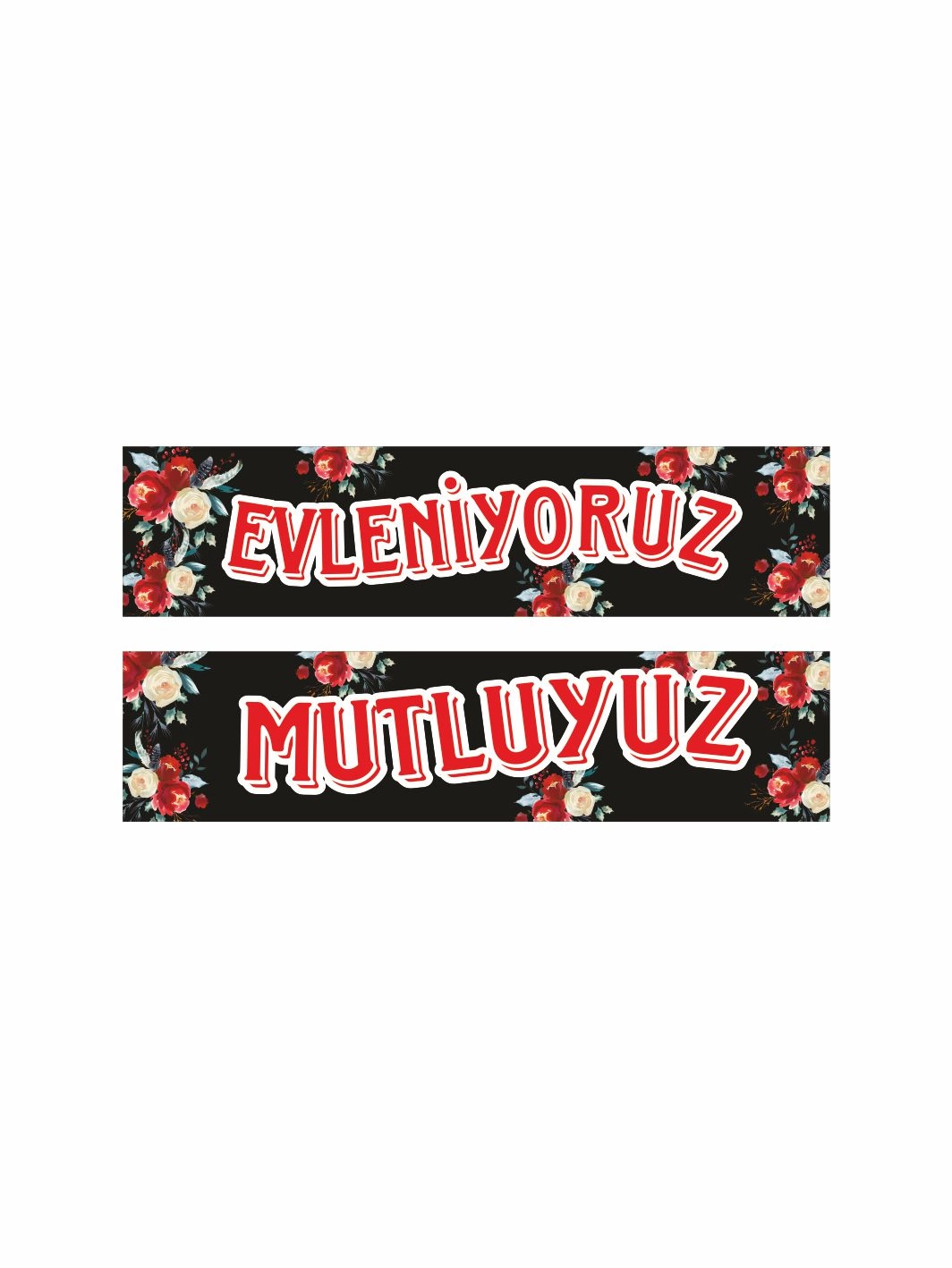Evleniyoruz Mutluyuz Gelin Arabası Plaka Siyah Zemin Boho Çiçek Tema