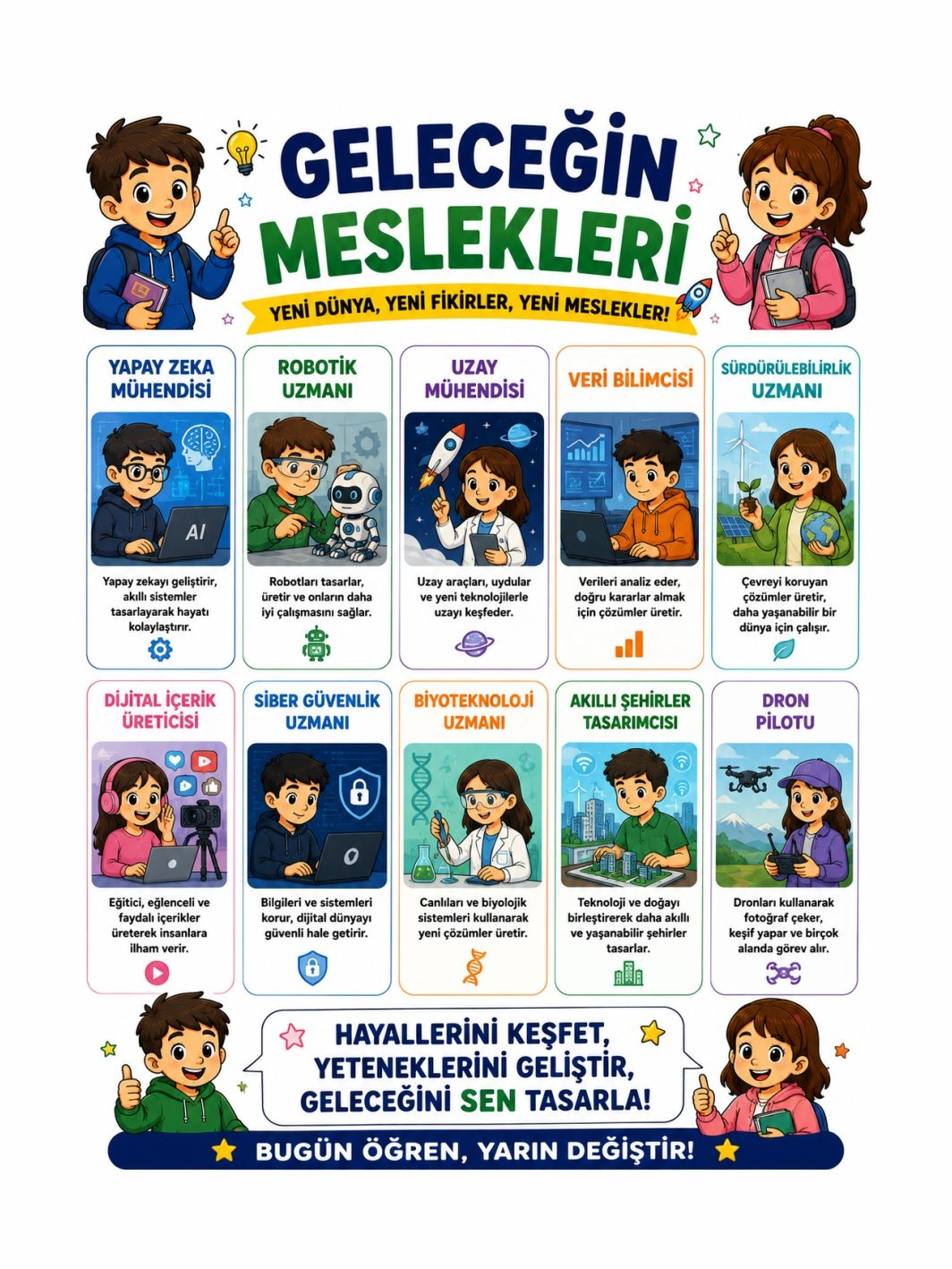 Geleceğin Meslekleri Afişi Sınıf Öğrenci Okul Eğitici Afişi