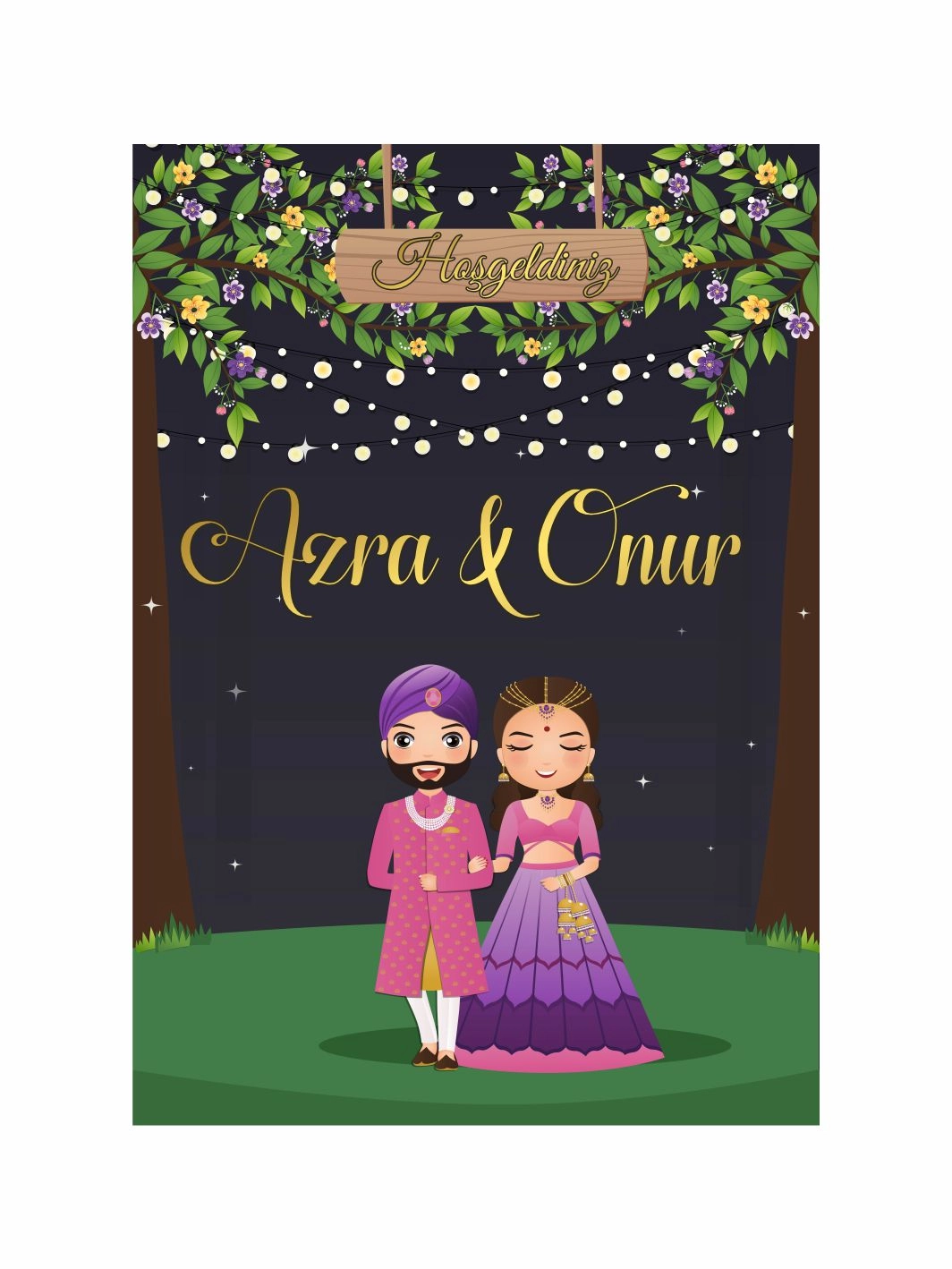 Gelin Damat Temalı Kına Gecesi Ayaklı Karşılama Panosu