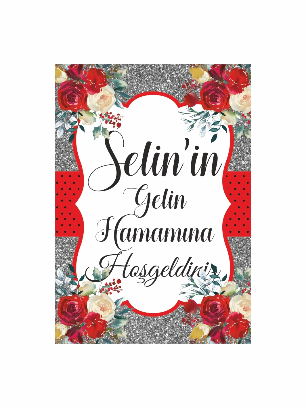 Gelin Hamamı Ayaklı Karşılama Pano Gümüş Sim Zemin Boho Çiçekler Tema