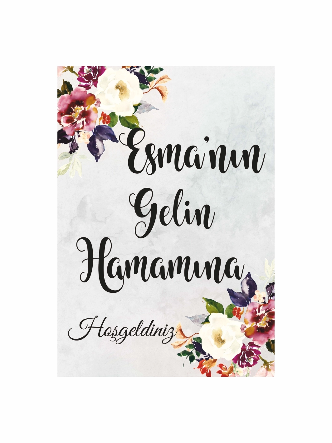Gelin Hamamı Ayaklı Karşılama Pano Mermer Zemin Çiçek Detaylı