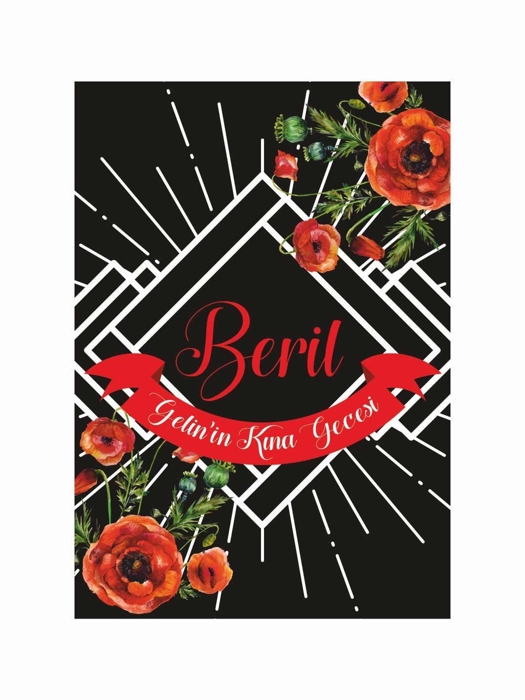 Gelin Kına Davet Karşılama Panosu Geometrik Çizgi Çerçeve Tema