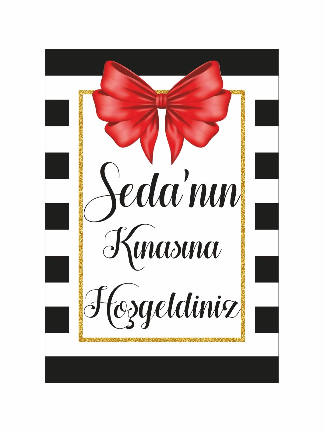 Gelin Kına Gecesi Hatıra Ayaklı Karşılama Panosu Siyah Beyaz Çizgi Zemin Fiyonk Konsept