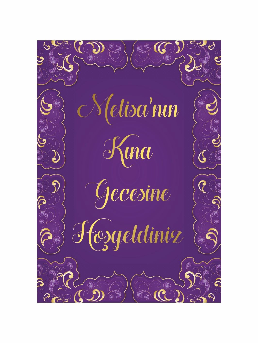 Gelin Kına Gecesi Karşılama Panosu Mor Motif Zeminli Konsept