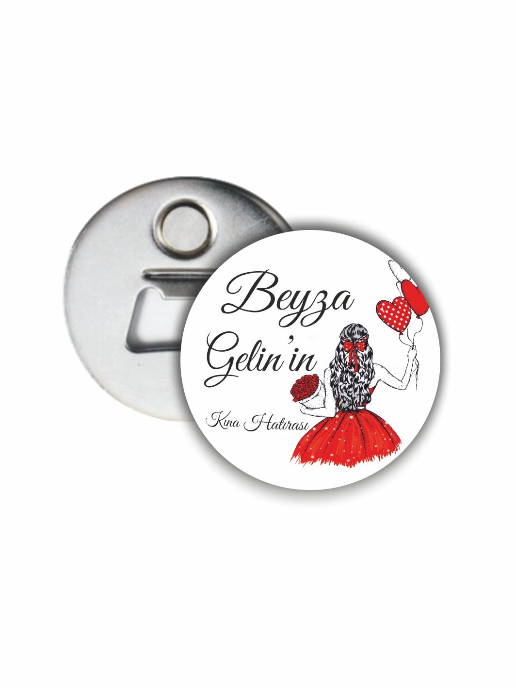 Gelin Kına Hatırası Açacak Magnet Kırmızı Balonlu Gelin Tema 58mm Buton Magnet
