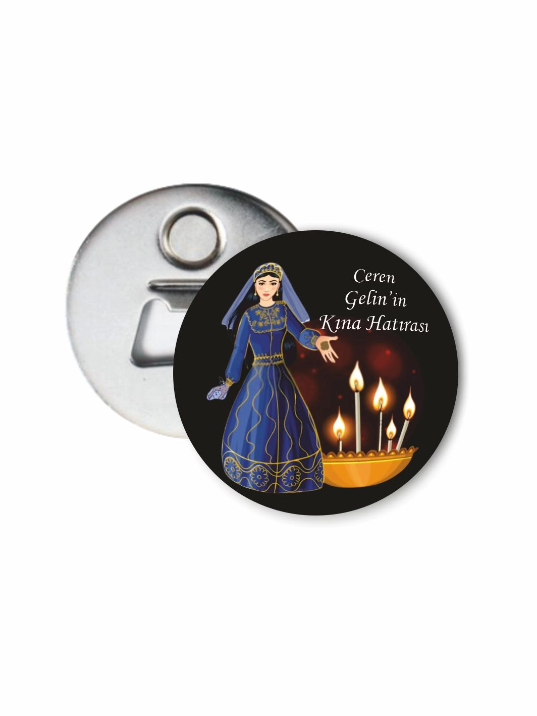 Gelin Kına Hediyelik Açacak Magnet Bindallı Konsept 58mm Buton Magnet