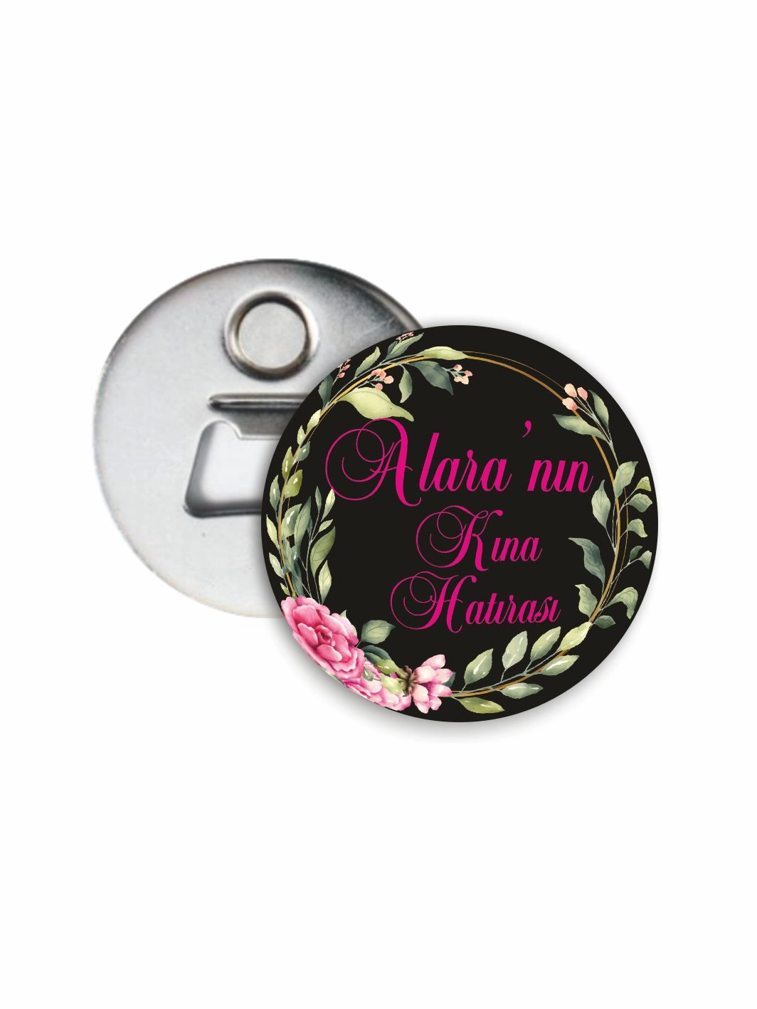 Gelin Kına Hediyelik Açacak Magneti Boho Çiçek Çerçeve Tema 58mm Buton Magnet