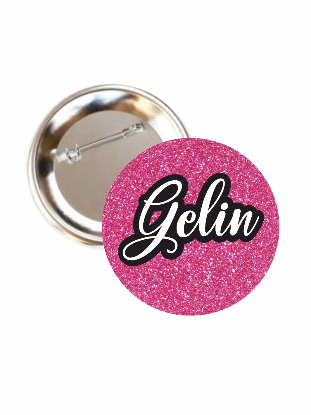 Gelin Yazılı Buton Rozet 58mm İğneli Bekarlığa Veda Rozeti