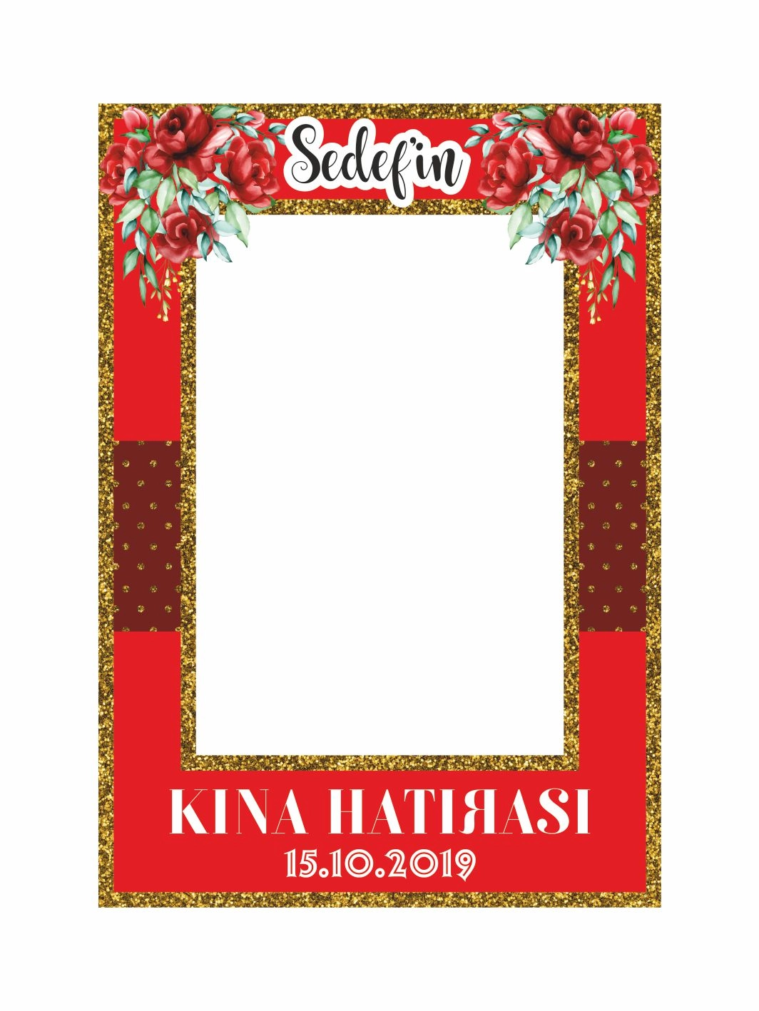Gold Çerçeveli Kırmızı Gül Desenli Gelin Kına Hatıra Çerçevesi Kına Gecesi Fotoğraf Çerçevesi