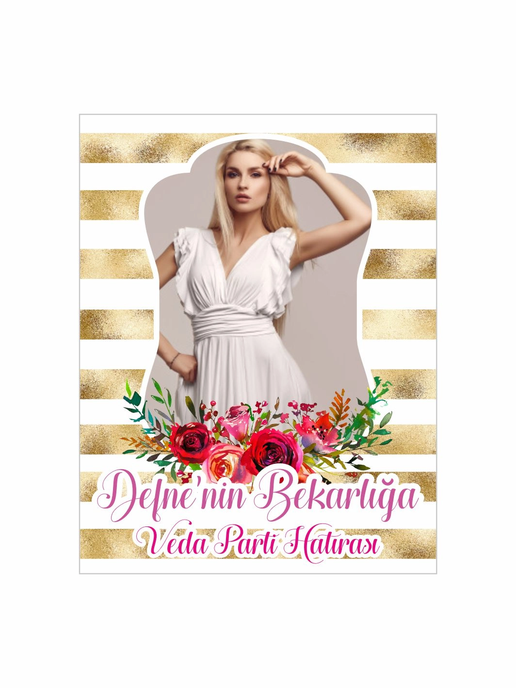 Gold Çizgili Floral Bekarlığa Veda Partisi Afişi Soft Bride