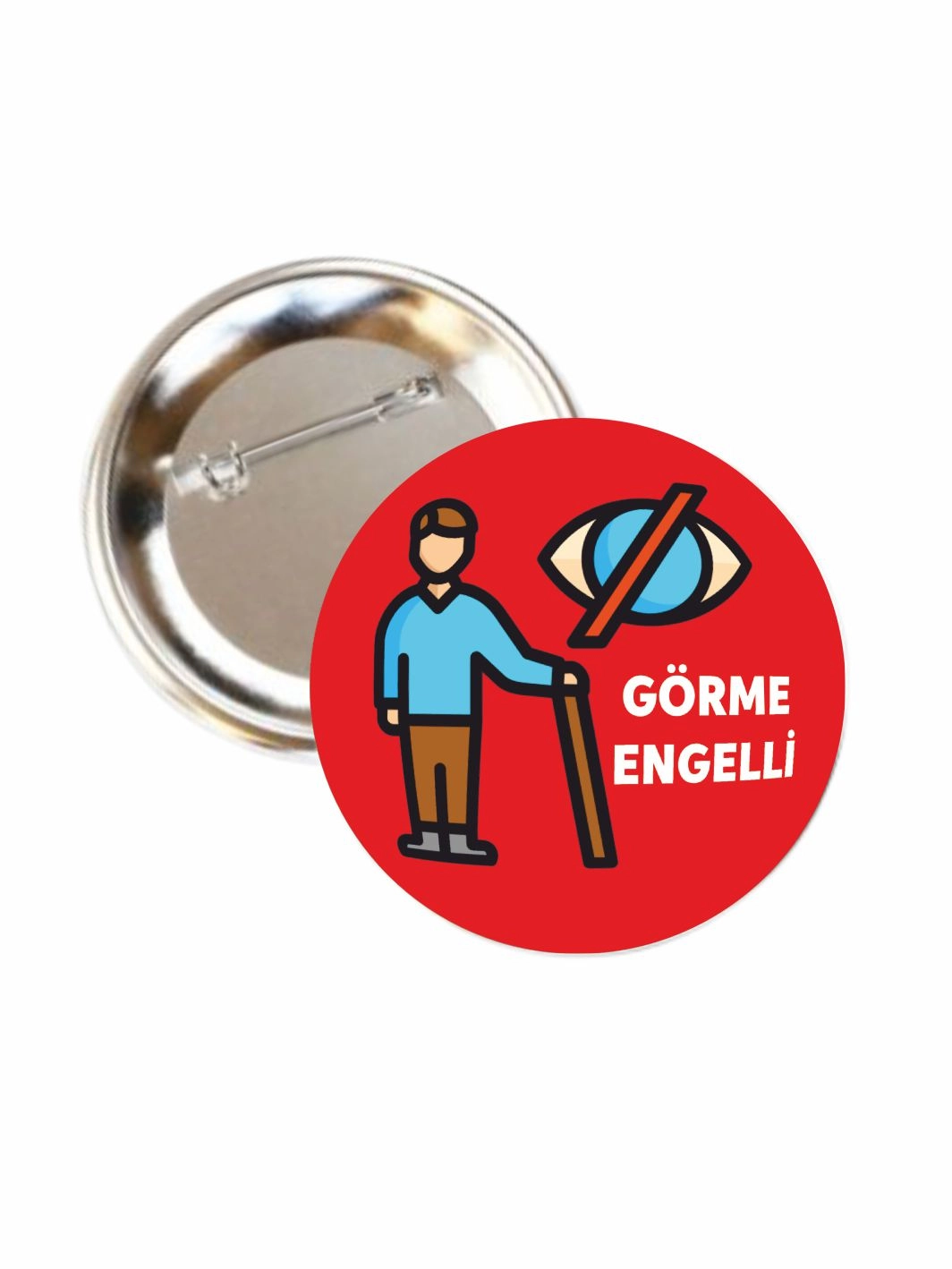 Görme Engelli Uyarı Buton Rozet 58mm İğneli Yaka Rozeti