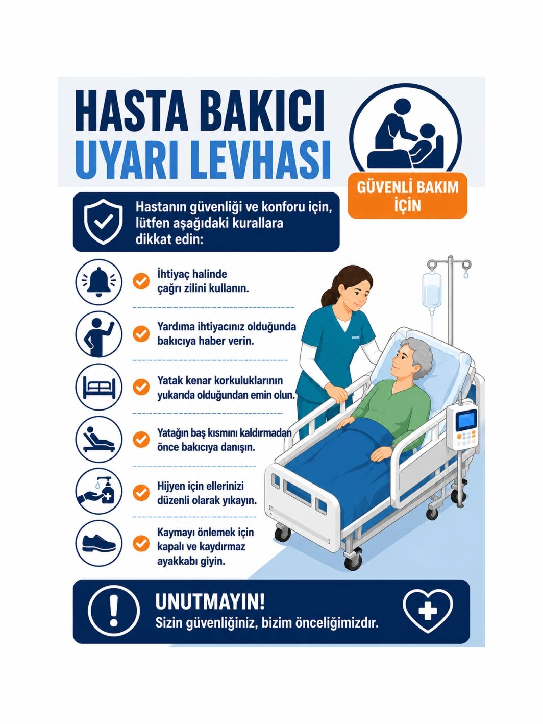 Hasta Bakıcı Uyarı Levhası 40x30 cm – Hasta Bakım ve Refakatçi Bilgilendirme Tabelası